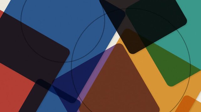 Colorful overlapping geometric shapes on plain background. 2d animation