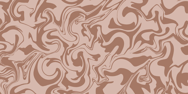 Abstract background pattern with mocha coffee waves. Psychedelic groovy trippy y2k retro seamless pattern in brow and beige colors. Wavy and swirled brush strokes liquid texture for packaging design