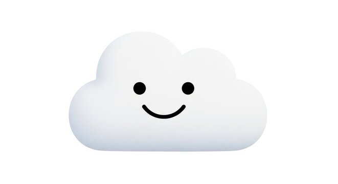 Smiling happy cloud with eyes and a smile isolated on white background
