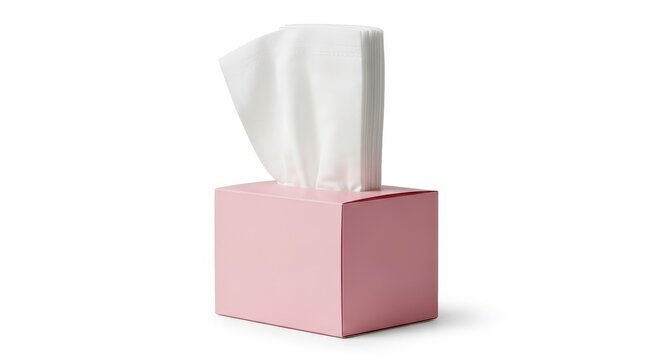 Pink tissue box with paper towels isolated on white background
