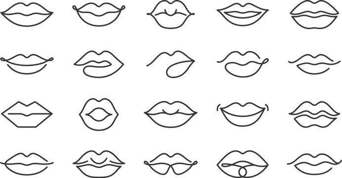 Set of simple line art lips icons