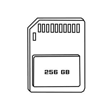 256 GB Micro SD Memory Card Storage Line Icon Isolated on Transparent Background