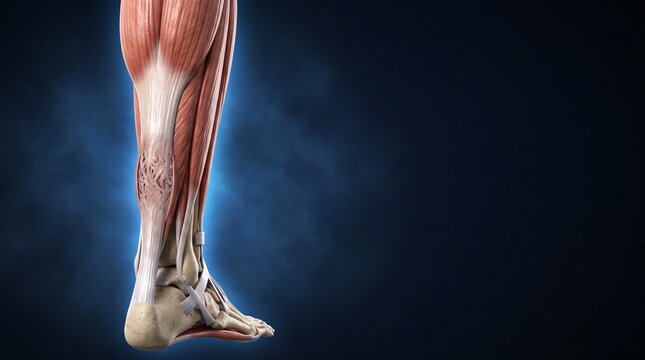 Lower leg and ankle anatomy showing Achilles tendon calf muscles ankle bones ligaments and foot anatomy detail