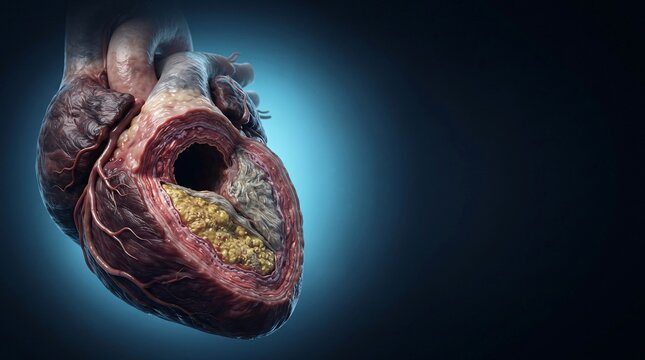 Artery cross section showing atherosclerotic plaque narrowing the vessel lumen and reducing blood flow anatomy