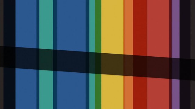 Colorful vertical stripes with black diagonal on blue background. 2d animation