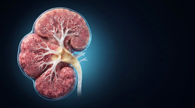 Kidney anatomy cross section showing renal cortex medulla pelvis collecting system and branching renal vessels