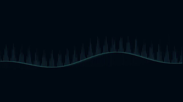 Abstract cyan digital audio waveform equalizer visualization motion graphics loop on dark background cinematic footage.