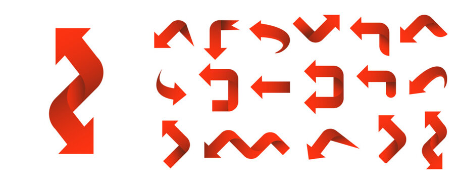 3D red arrow icons with glossy finish and circular design elements, perfect for directional graphics, UI navigation, and upward movement indicators on white backgrounds.