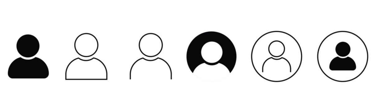 User Profile Icon Set &ndash; Person Avatar Symbols in Flat and Line Style, Black Silhouette and Outline Account Icons Vector Collection