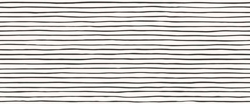 Line stripe seamless pattern, Brush hand drawn horizontal strokes. Grunge black ink texture on white. Freehand paint marks. Uneven edge repeat. Irregular doodle marker lines bg. Modern textile print