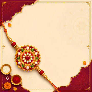rakhi with red border and copy space, raksha bandhan greeting card background