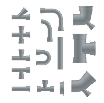 Plastic Pipe. Industry pipeline. waste pipes industrial pipeline tubes plumbing pressure system set. Water tube plastic canalization technology. Vector illustration