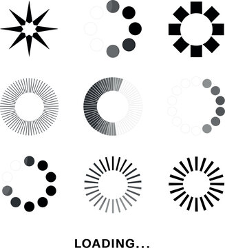Loading spinner icon set with circular preloader animation for website and app buffering design