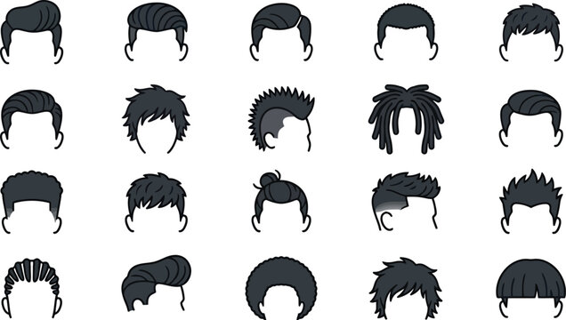 Set of various men hair styles and haircuts for character design
