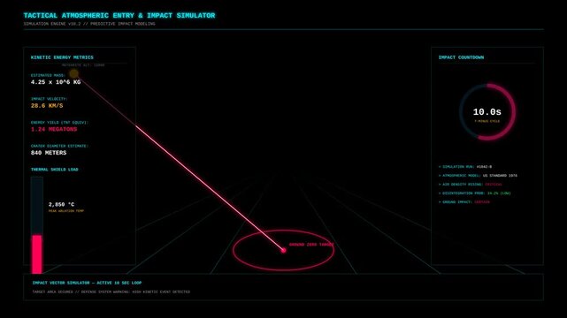 Futuristic Tactical Atmospheric Entry and Impact Simulation Interface Display Screen