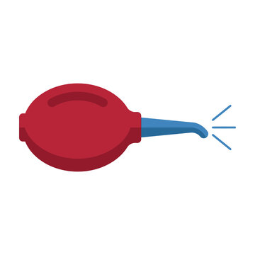 Red rubber bulb air pump with blue nozzle isolated on white background