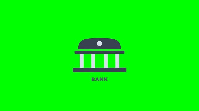 Bank Building Finance Icon on Green Screen