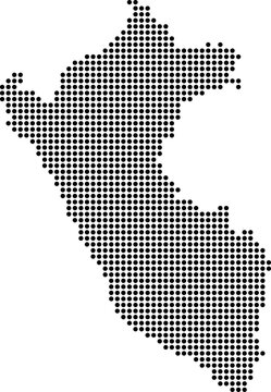 Peru dotted map with circular dot pattern, abstract vector geographic silhouette on blue background