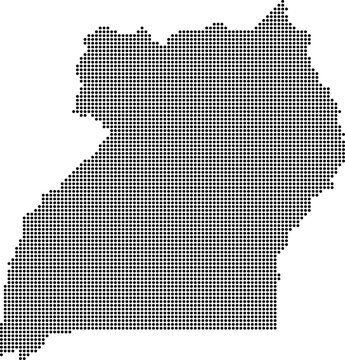 Uganda dotted map with circular dot pattern, abstract vector geographic silhouette on blue background