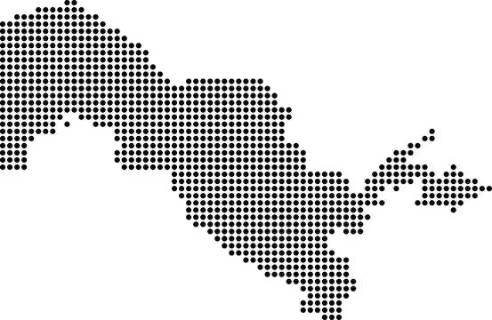 Uzbekistan dotted map with circular dot pattern, abstract vector geographic silhouette on blue background