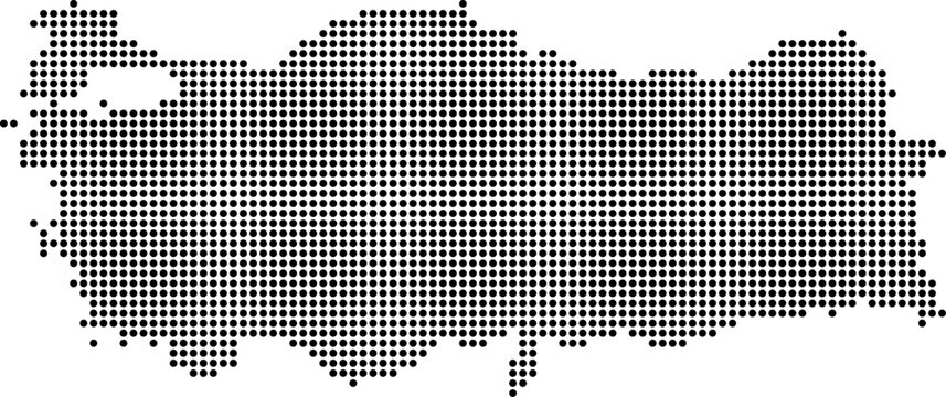 Turkey dotted map with circular dot pattern, abstract vector geographic silhouette on blue background