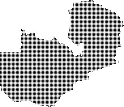 Zambia dotted map with circular dot pattern, abstract vector geographic silhouette on blue background