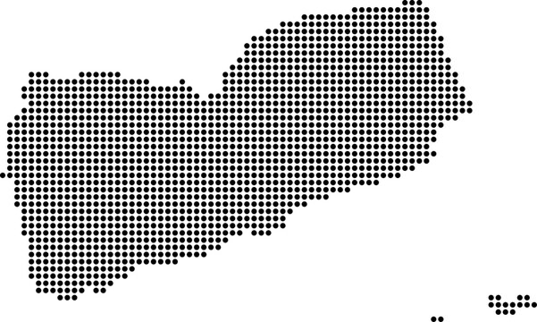 Yemen dotted map with circular dot pattern, abstract vector geographic silhouette on blue background