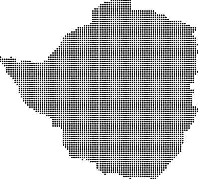 Zimbabwe dotted map with circular dot pattern, abstract vector geographic silhouette on blue background