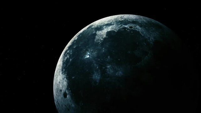 Dark moon with a cratered surface floating in black space