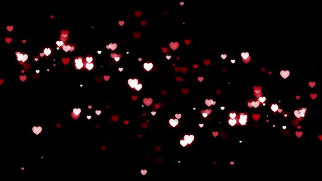 Glowing heart with red glitter particles, romantic light trail, sparkling bokeh, valentine&rsquo;s day love overlay, wedding motion graphic, dark background, seamless loop 4k