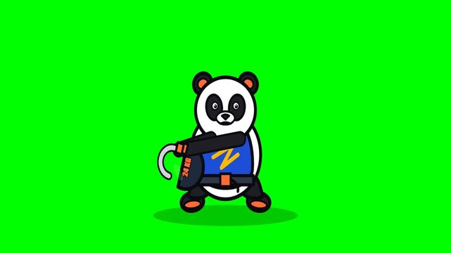 Cute Cartoon Panda Mascot Exercising with Kettlebell