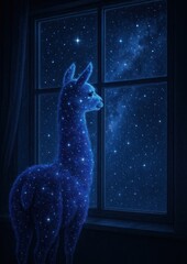 Naklejka premium Llama gazing starry universe