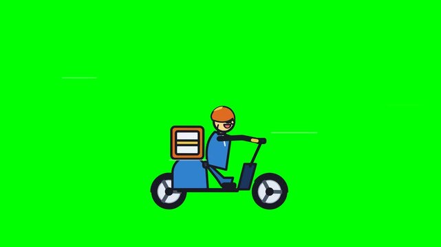 Animated Delivery Driver Riding Scooter on Green Screen