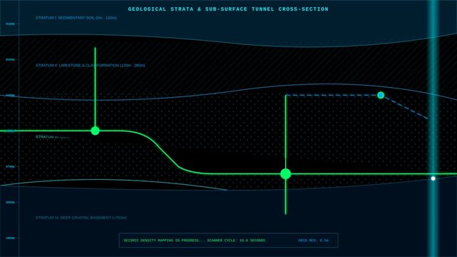 Digital Geological Strata Subsurface Tunnel Cross Section Scanning Interface Animation