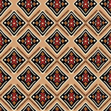 Vibrant Rhombic ethnic patterns. Covers with tribal motifs. Vector geometric abstract seamless pattern. Zigzags. Highly detailed. Mayan and Aztec. Chevron background. Craft drawing. Handmade.