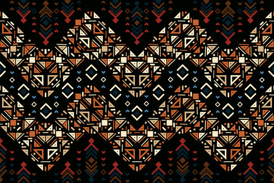 Vibrant ethnic patterns. Covers with tribal motifs. Vector geometric abstract seamless pattern. Zigzags. Highly detailed. Mayan and Aztec. Chevron background. Craft drawing. Horizontal border