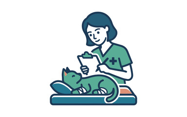 Fototapeta premium Veterinarian Examining Cat Vector Illustration