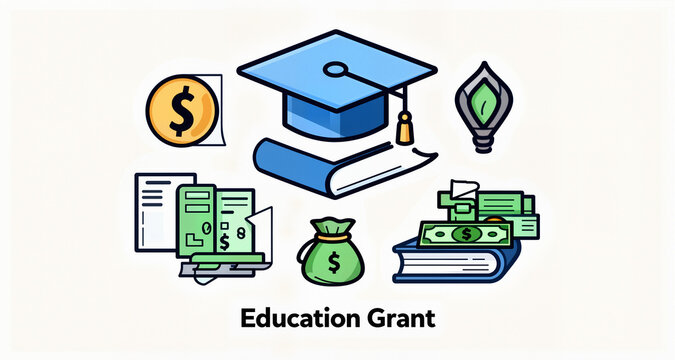 Education grant. Education, school and money,, graduation college loan payment icon

