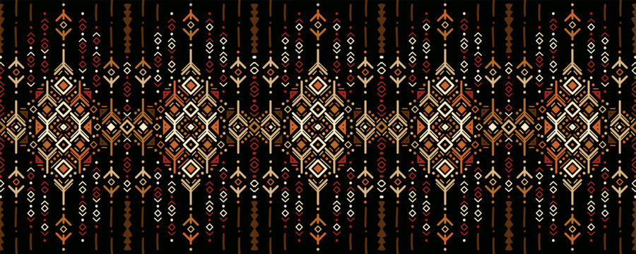 Vibrant ethnic patterns. Covers with tribal motifs. Vector geometric abstract seamless pattern. Zigzags. Highly detailed. Mayan and Aztec. Chevron background. Craft drawing. Horizontal border