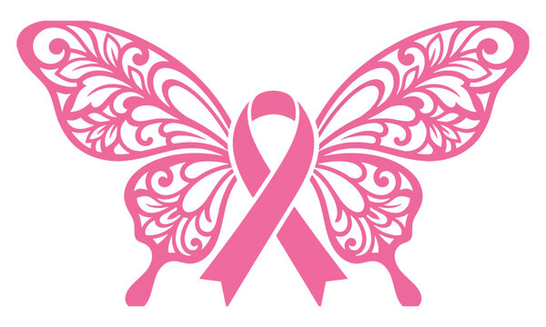 Pink butterfly ribbon for breast cancer awareness symbol Vector, illustration
