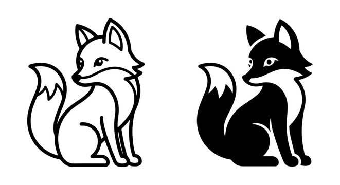 Fox Icons, Silhouette and Outline Vector Art, Woodland Animal Graphics, Cute Mammal Illustrations