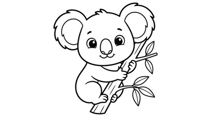 Cute cartoon koala bear sitting on a tree branch for children coloring page illustration © GDRAMJAN2.0