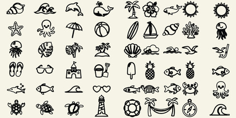 Obraz premium Summer Beach Tropical Vacation Icons and Holiday Elements Collection
