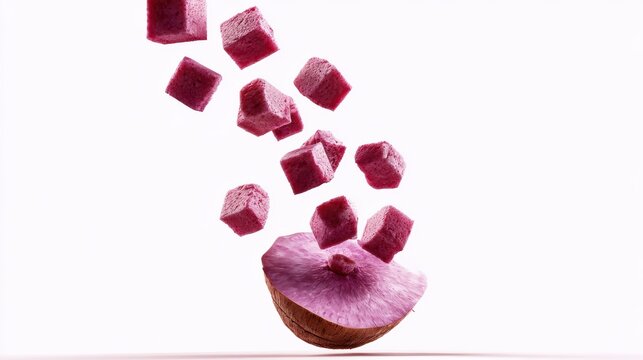 Fresh taro root and a half slice isolated on white background,seamless pattern taro,Sliced taro root vegetable,healthy food concept.
