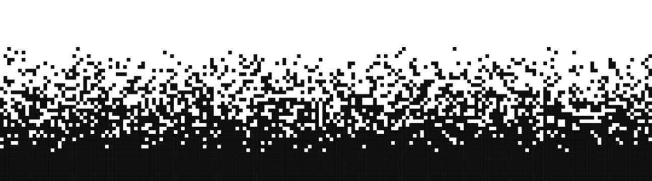 Black and white pixel dither gradient, scattered square pattern transitioning from solid dark base to empty white space