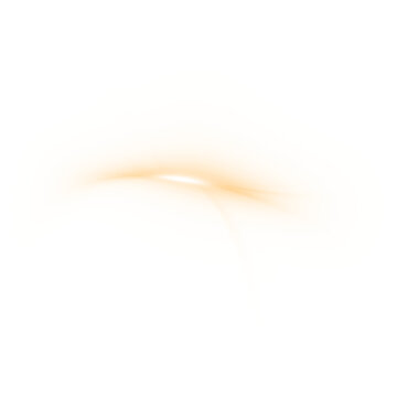 Thin arched golden light streak transparent isolated glowing overlay