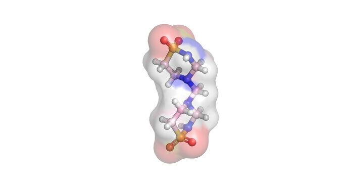 Taurolidine, antimicrobial and anti-endotoxic amino acid derivative used to prevent catheter-related bloodstream infections and treat peritonitis, 3D molecule 4K