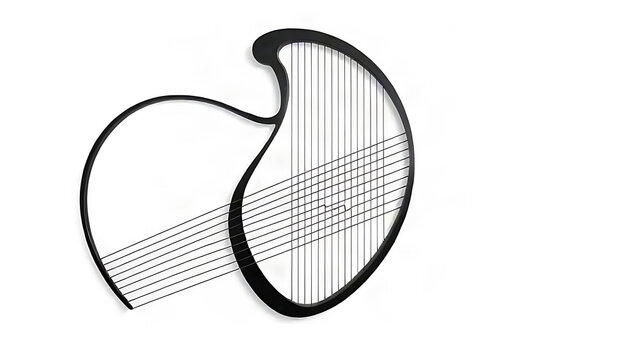 A composition of graceful curves intersecting with straight, parallel lines on a neutral background.