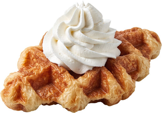 croffle pastry topped with whipped cream isolated cutout
