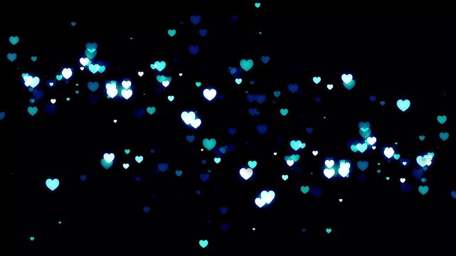 Blue glitter heart with sparkling trail, glowing love particles, romantic bokeh lights, valentine&rsquo;s day wedding overlay, shimmering dust motion background, seamless 4k